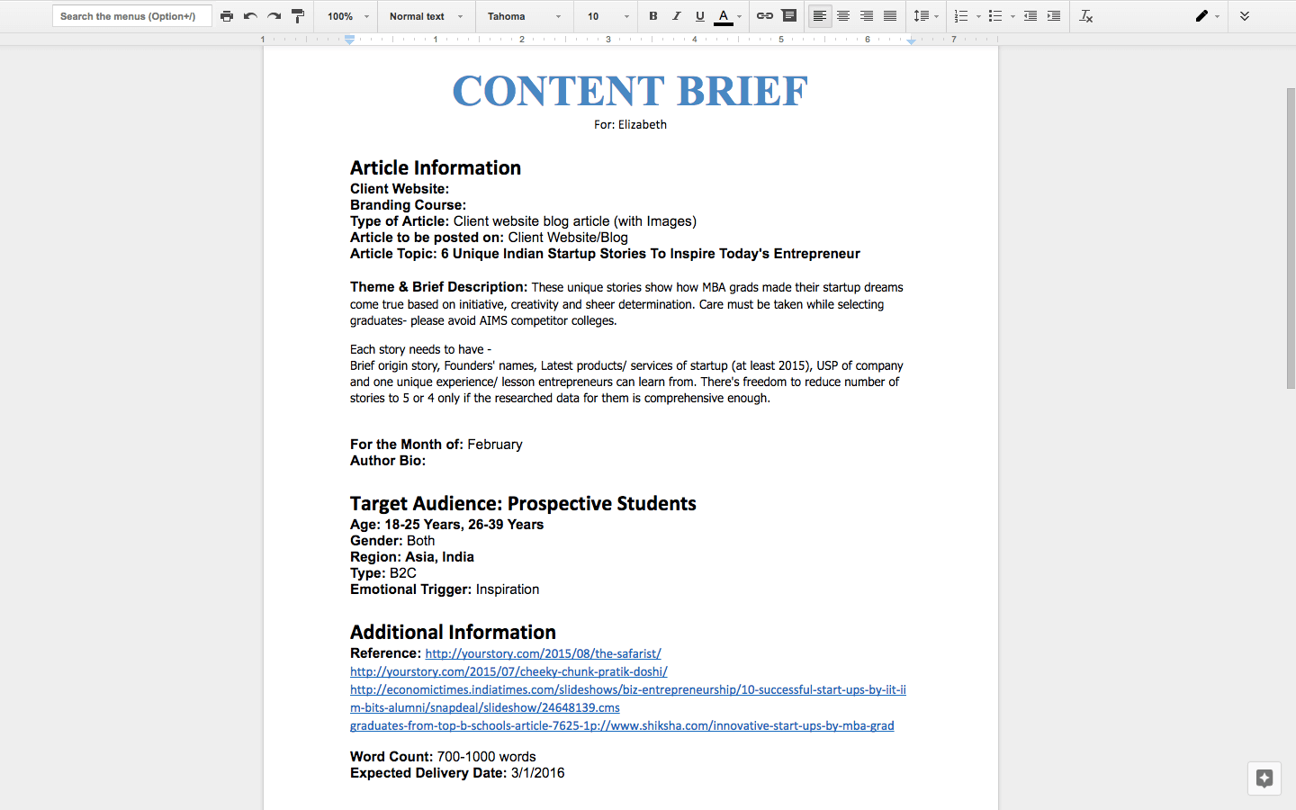 Content Brief Template