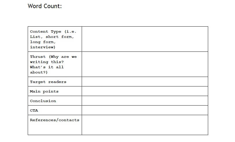 Content Brief Template Sample