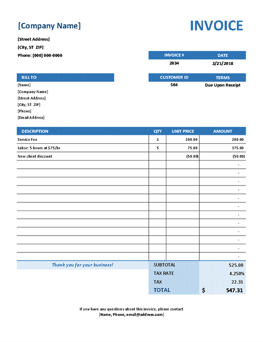 Service Invoice Template