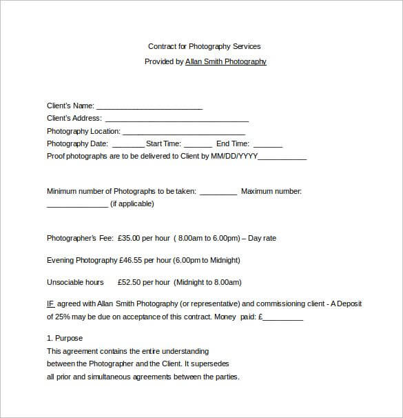 Photography Service Agreement Template