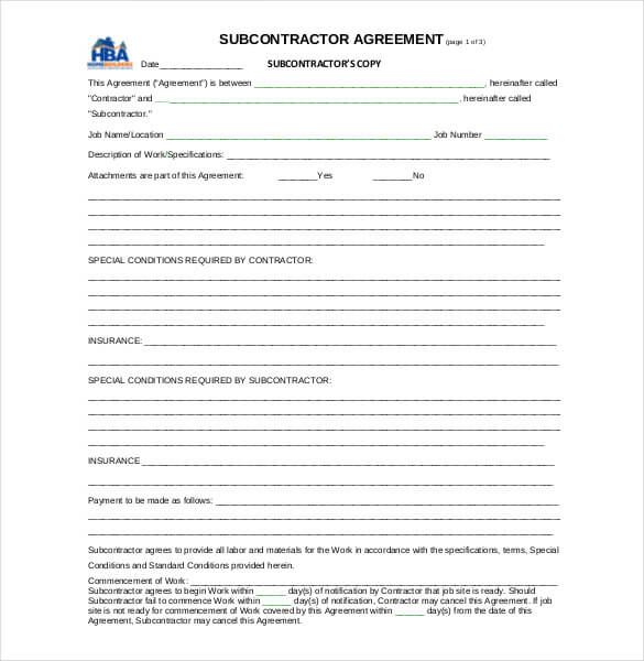 Subcontractor Contract Template