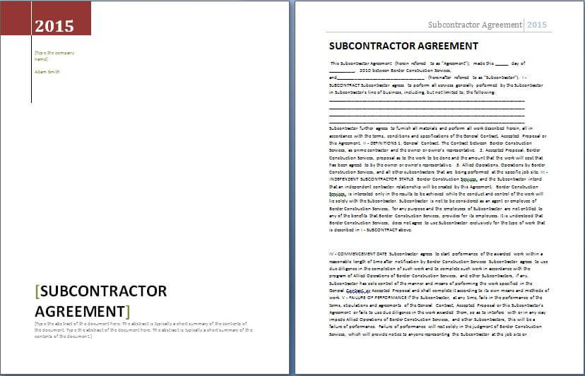 Subcontractor Contract Template Example