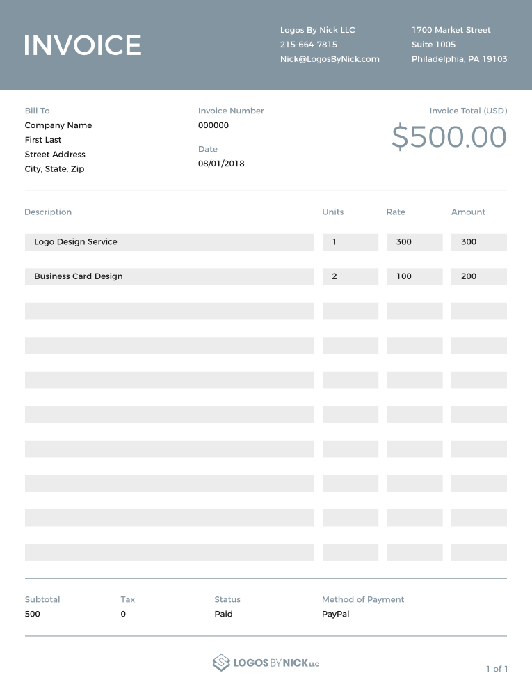 Logo Design Invoice Template