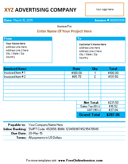 Advertising Invoice Template