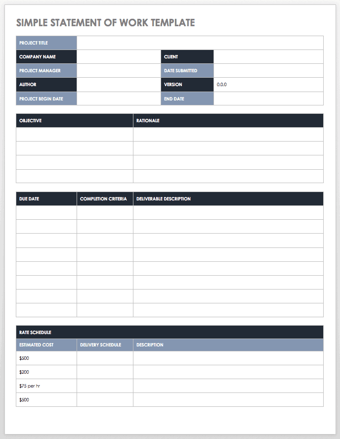 Statement of Work PDF Template Sample
