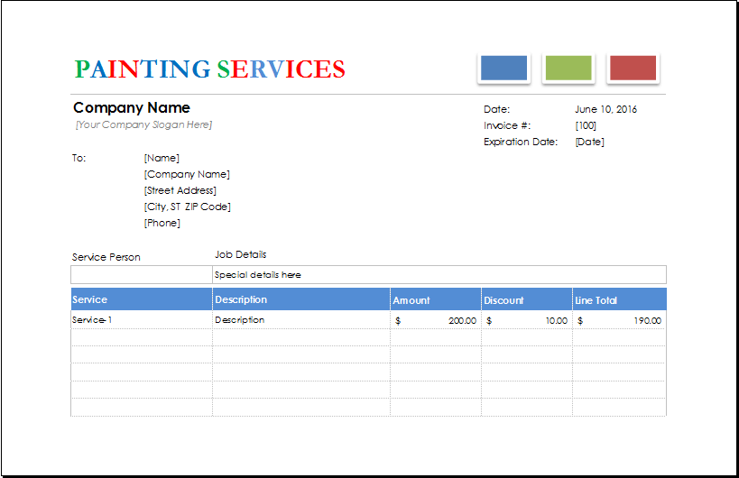 Painting Invoice Template Sample