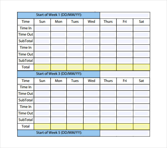 Monthly Timesheet Example
