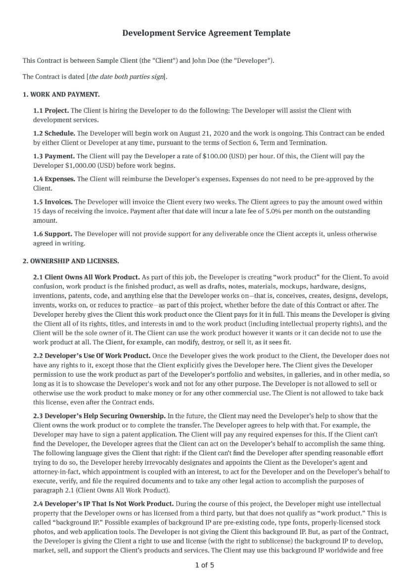 Development Service Agreement Template