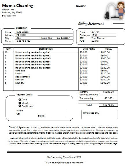 Cleaning Invoice Template