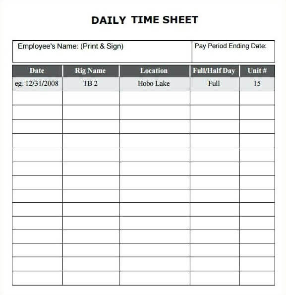Daily Timesheet Template PDF