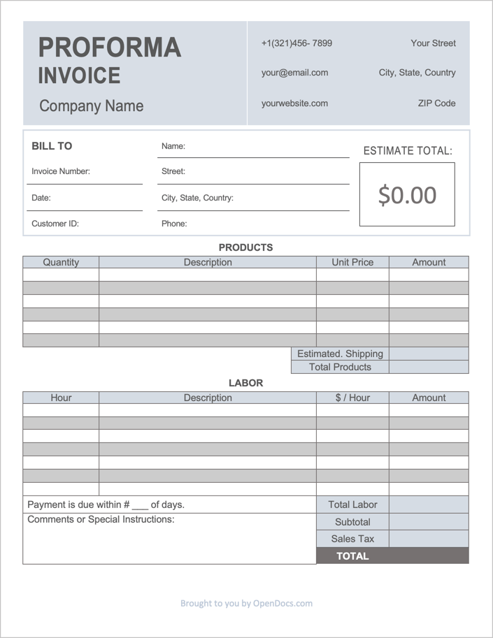 Proforma Invoice Template Sample