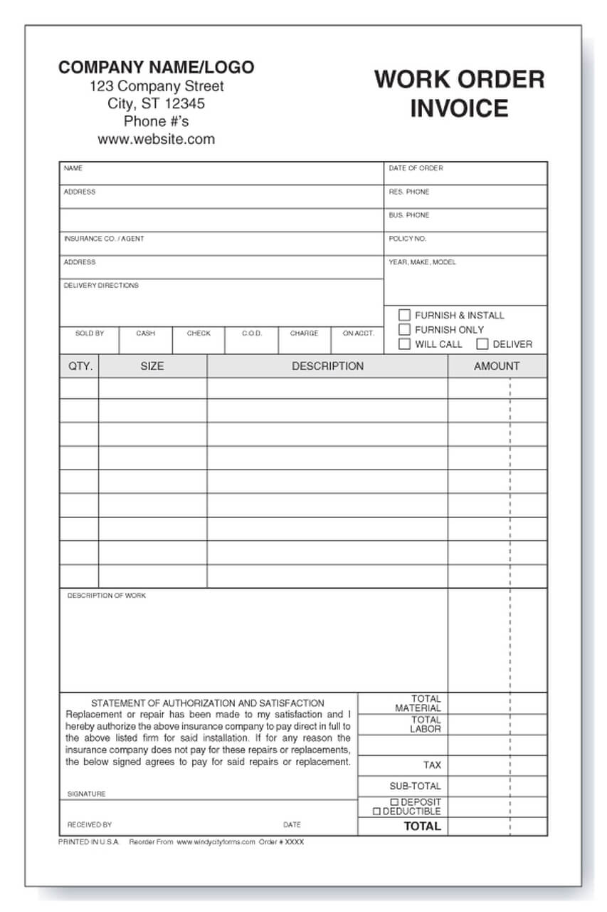 Work Invoice Template Sample