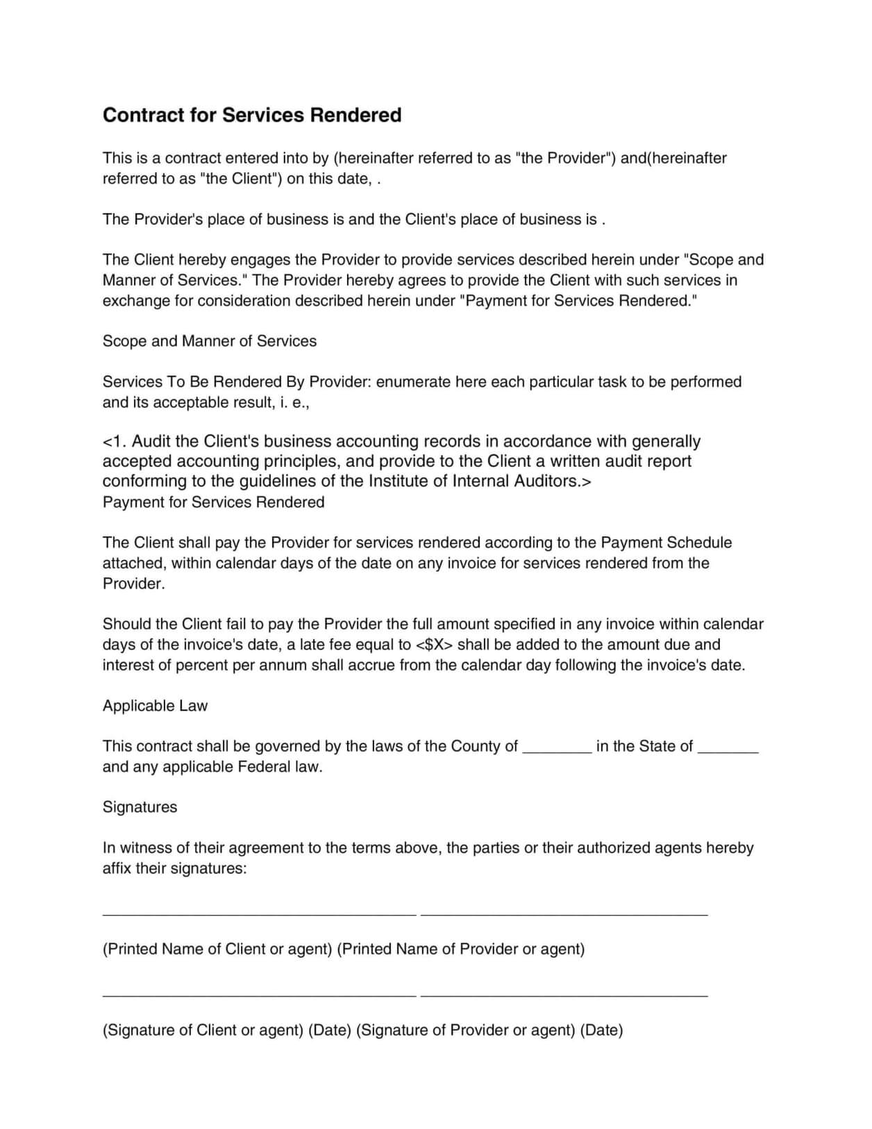 electronic contract template sample