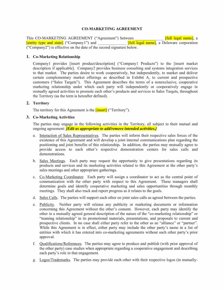 co-marketing agreement template