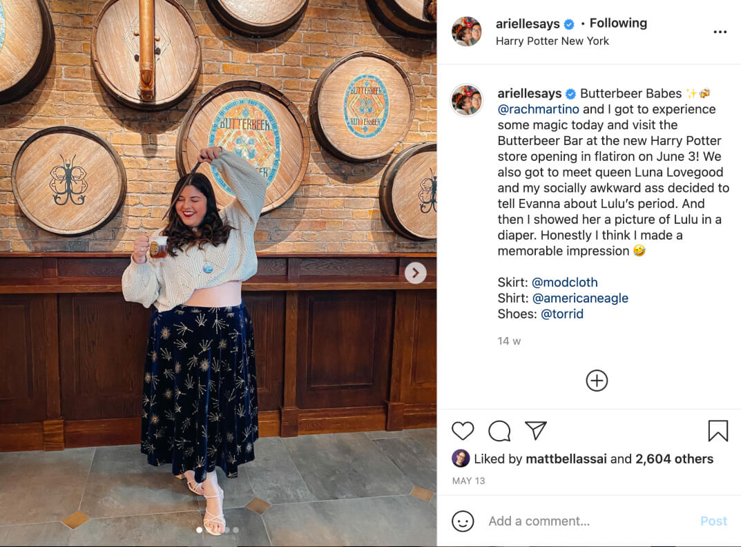 Influencer ariellesays post