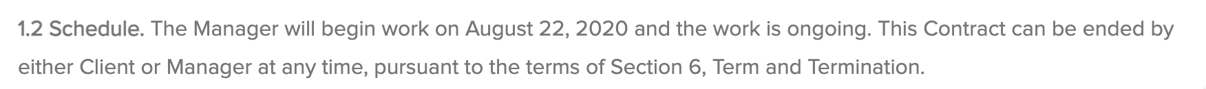 project management contract specifies the start and completion date