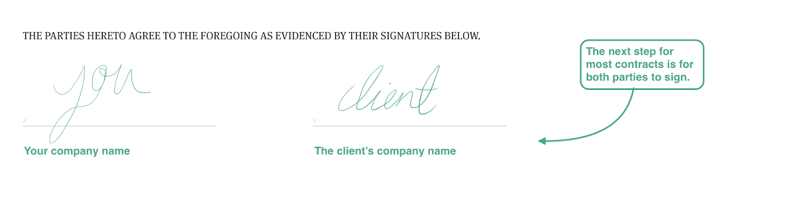 this image shows where the client and designer sign the retainer contract to begin working on the project