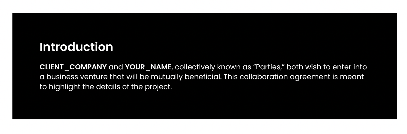 Introduction clause of Collaboration Proposal