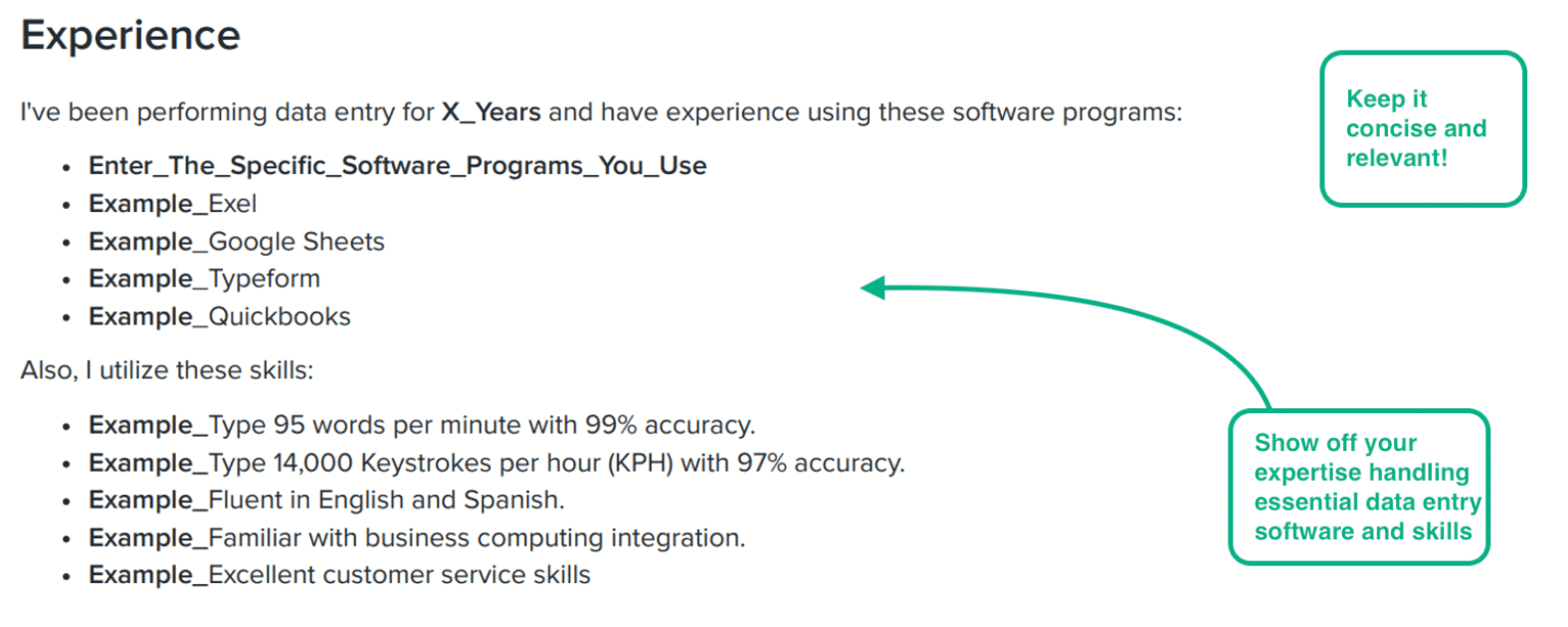 Scannable skill and software abilities section