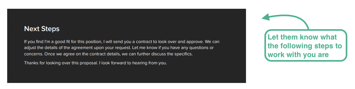 set up your next steps at the end of your business proposal template