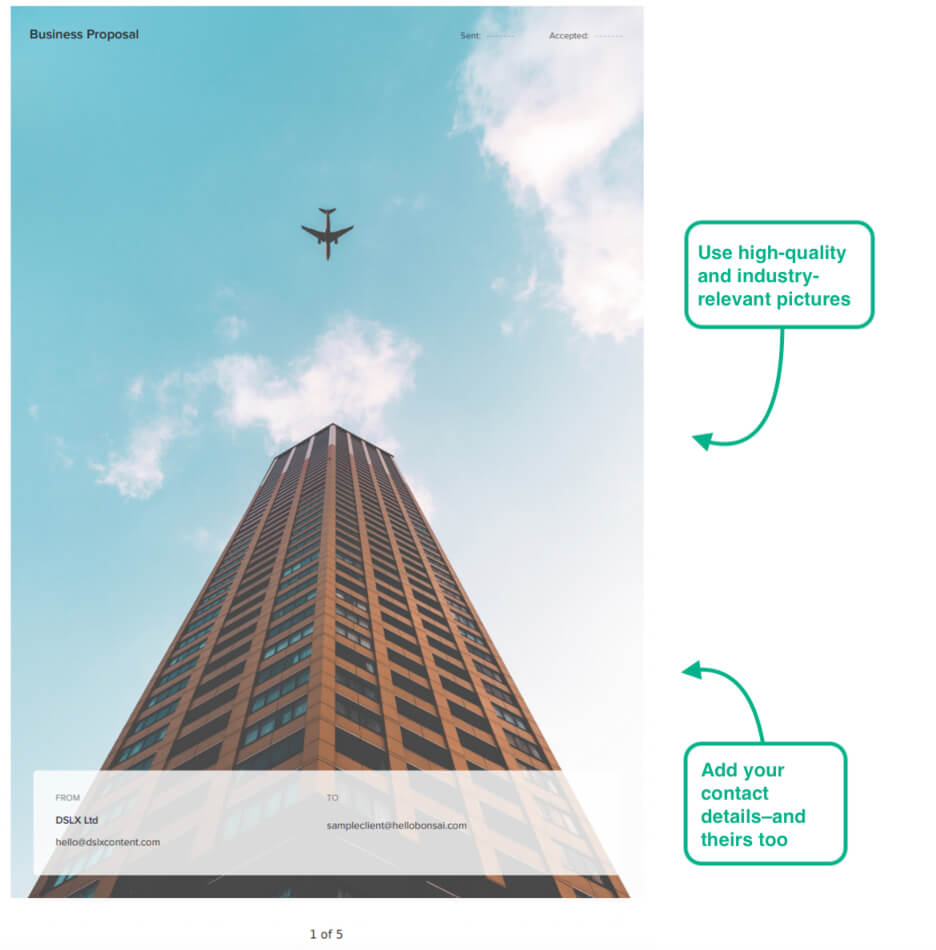 Sample cover page of a business proposal template