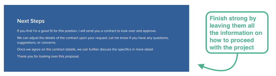 Sample final CTA of a contractor proposal template