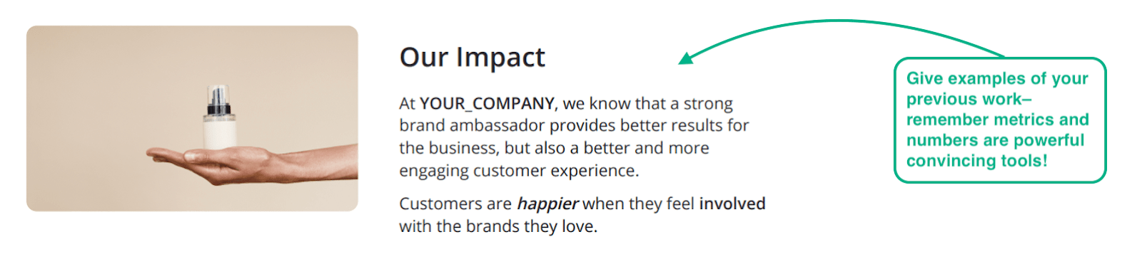 instructions on how to add case studies on your brand ambassador proposal