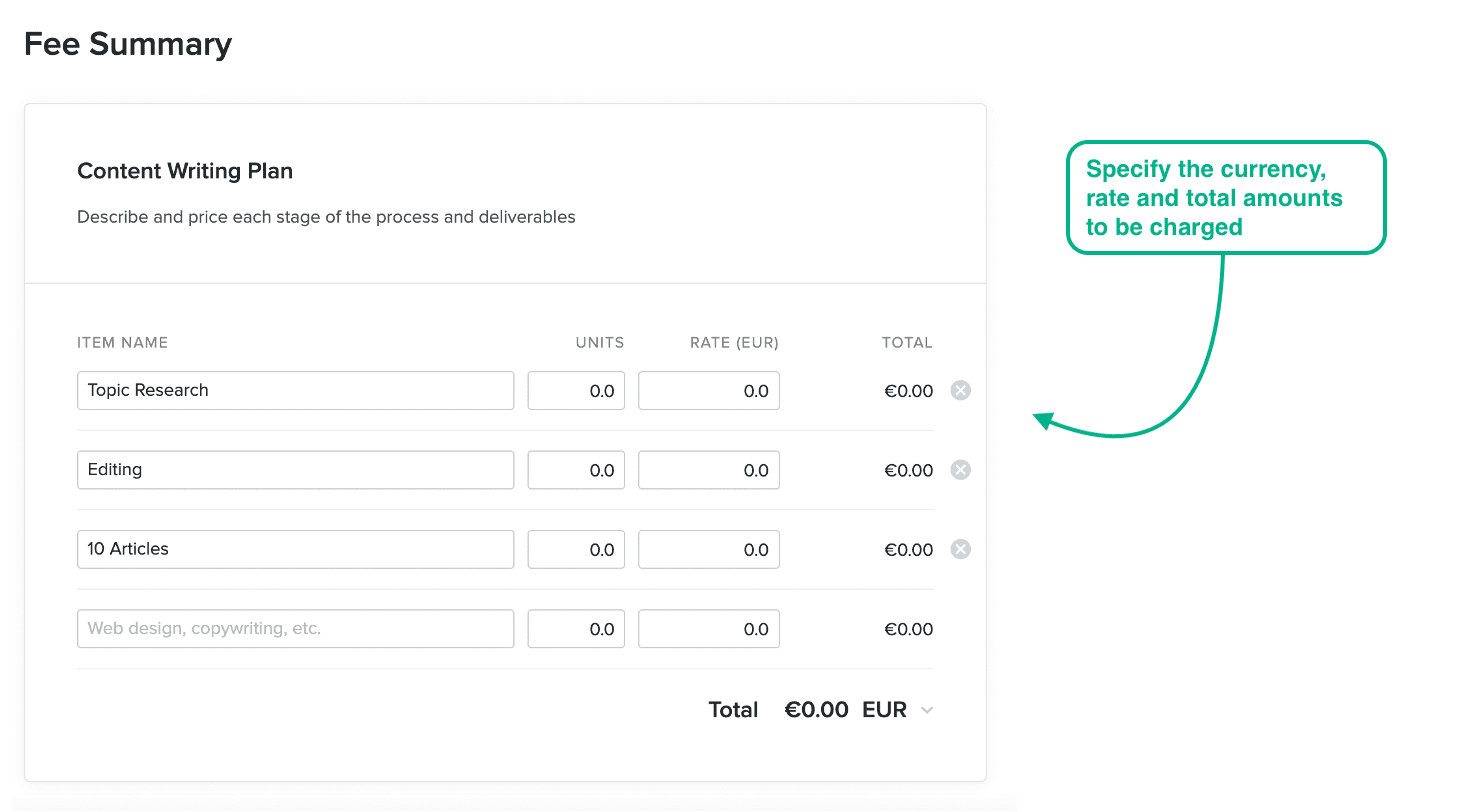 tips on adding a fee summary to a content writing proposal