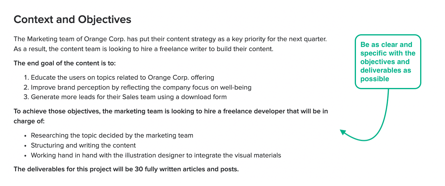 instructions on how to write context and objectives