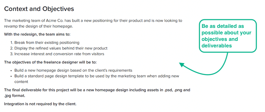 tips on how to write context and objectives on a design brief