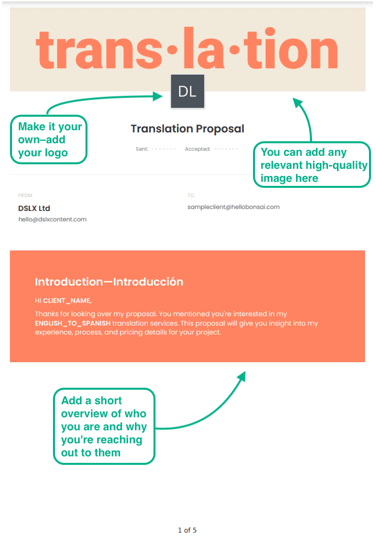 creating a cover letter of a translation proposal