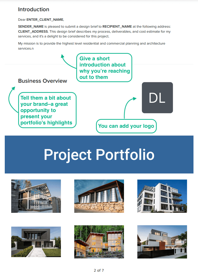 tips on writing a business overview of an architecture design brief