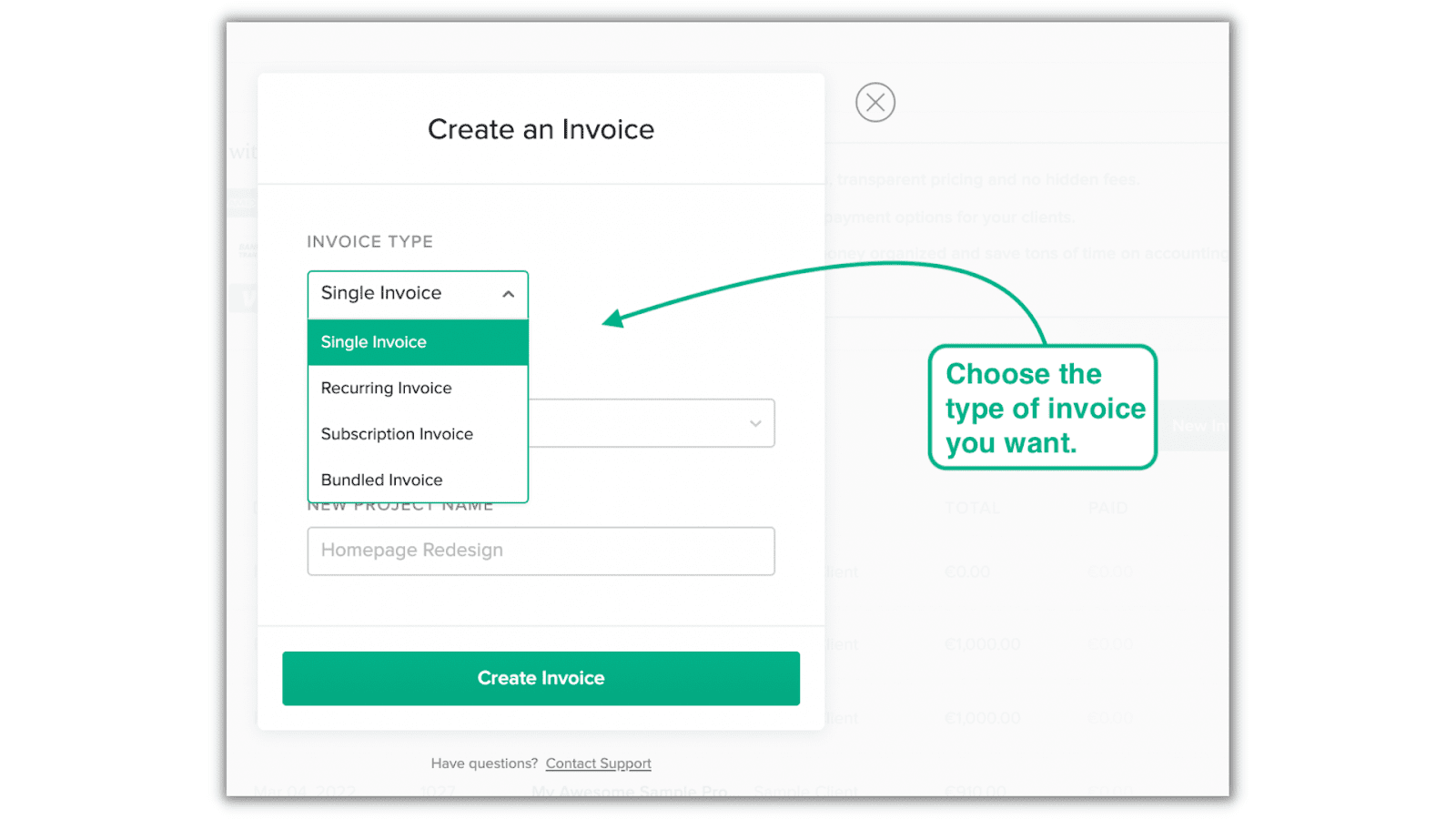 create a subcontractor invoice using Bonsai