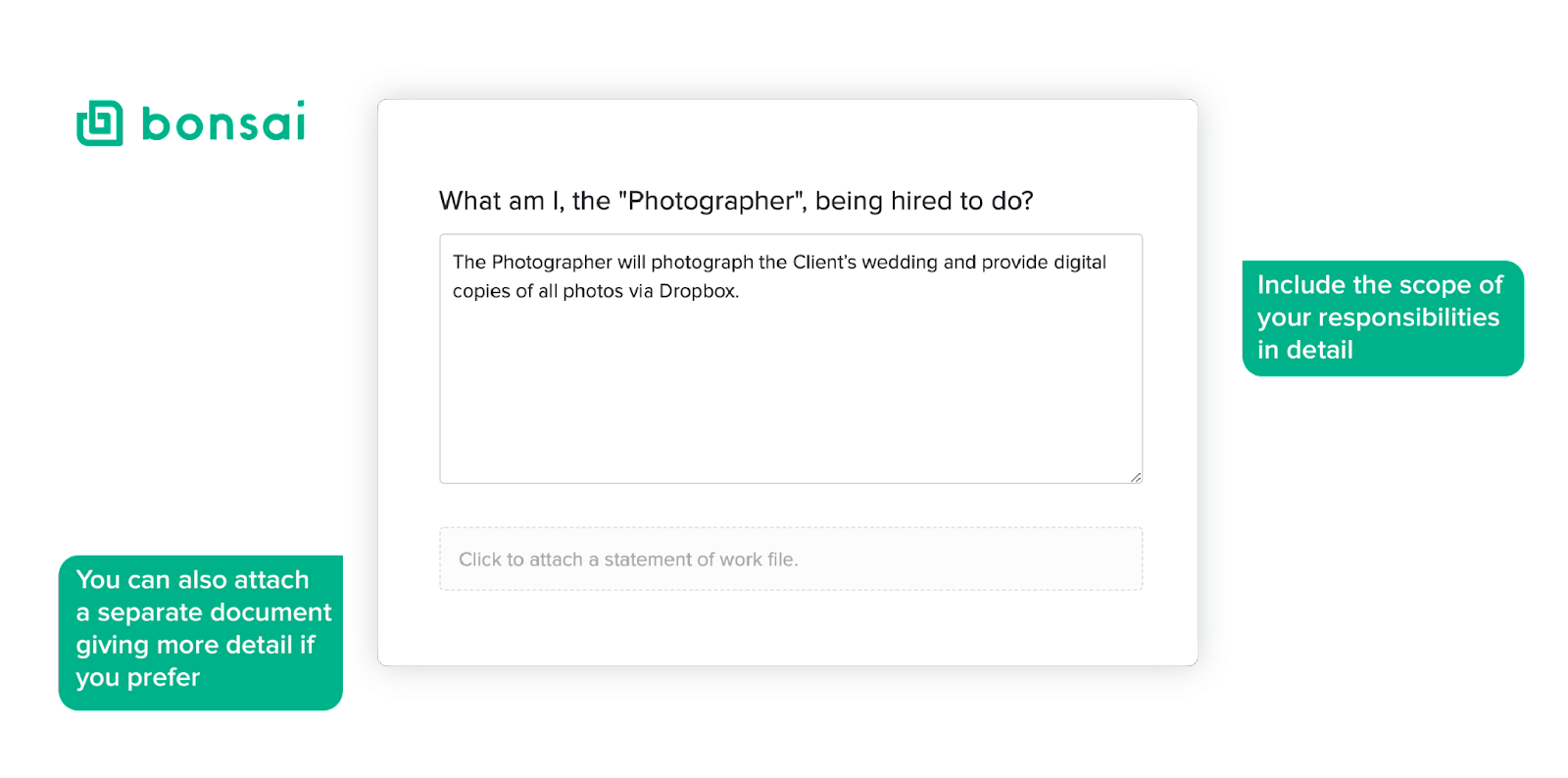 Entering job details into a wedding photography contract emplate