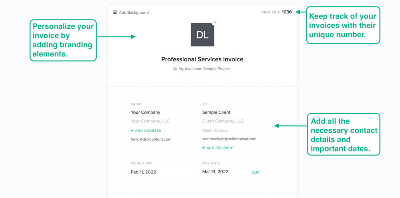add details on your invoice template
