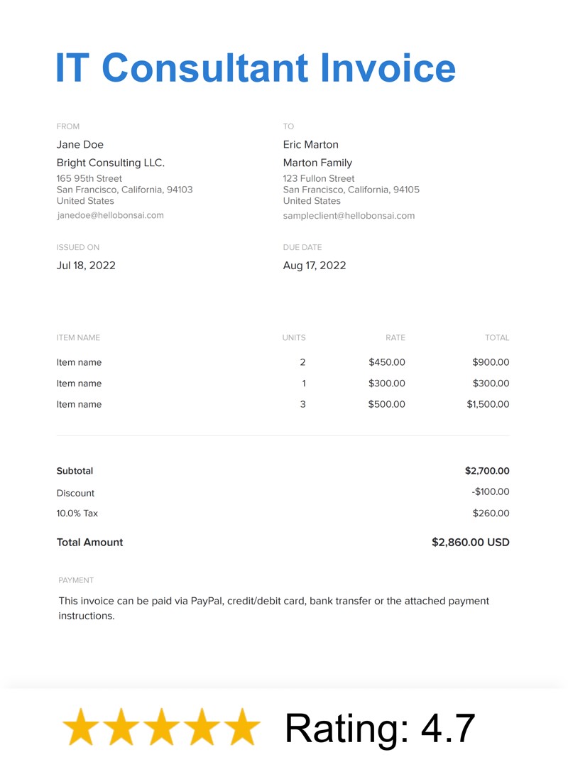IT Consultant Invoice Template