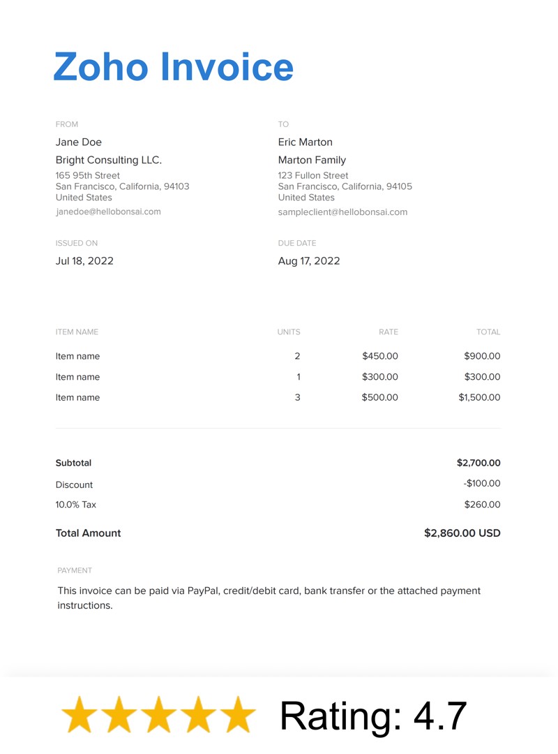 Zoho Invoice Template