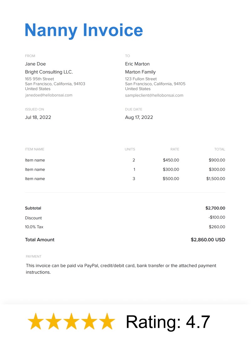 Nanny Invoice Template