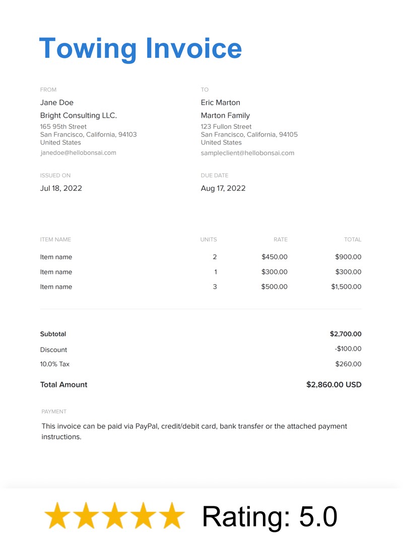 Towing Invoice Template