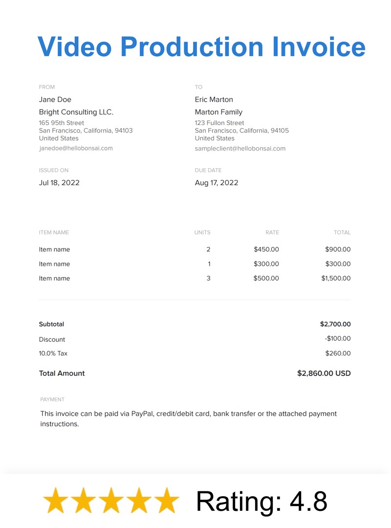 Video Production Invoice Template