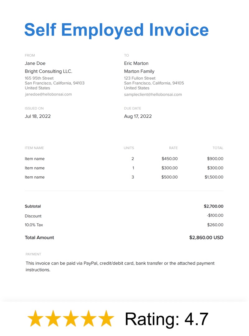 Self Employed Invoice Template