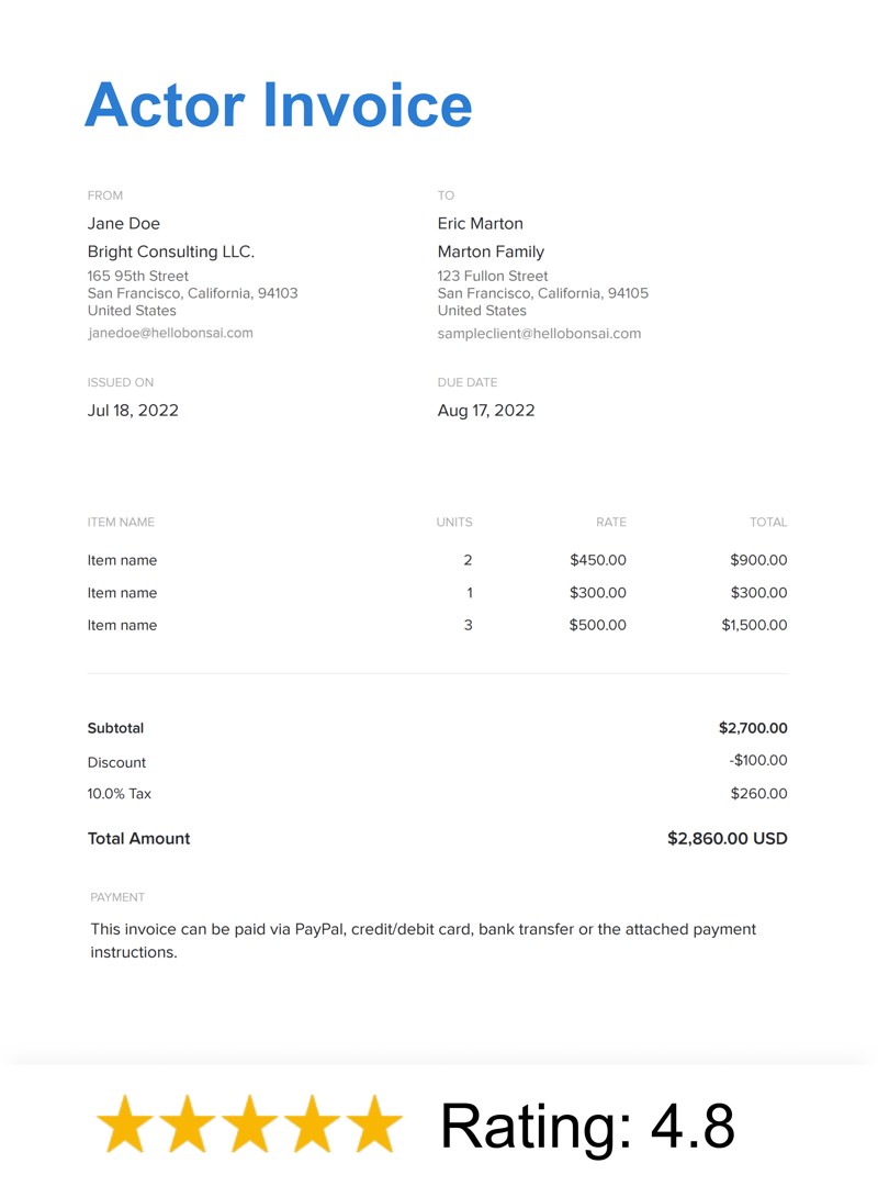 Actor Invoice Template