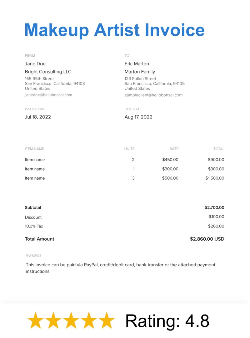 Makeup Artist Invoice Template
