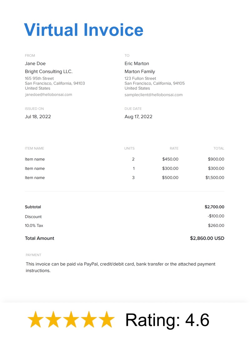 Virtual Invoice Template