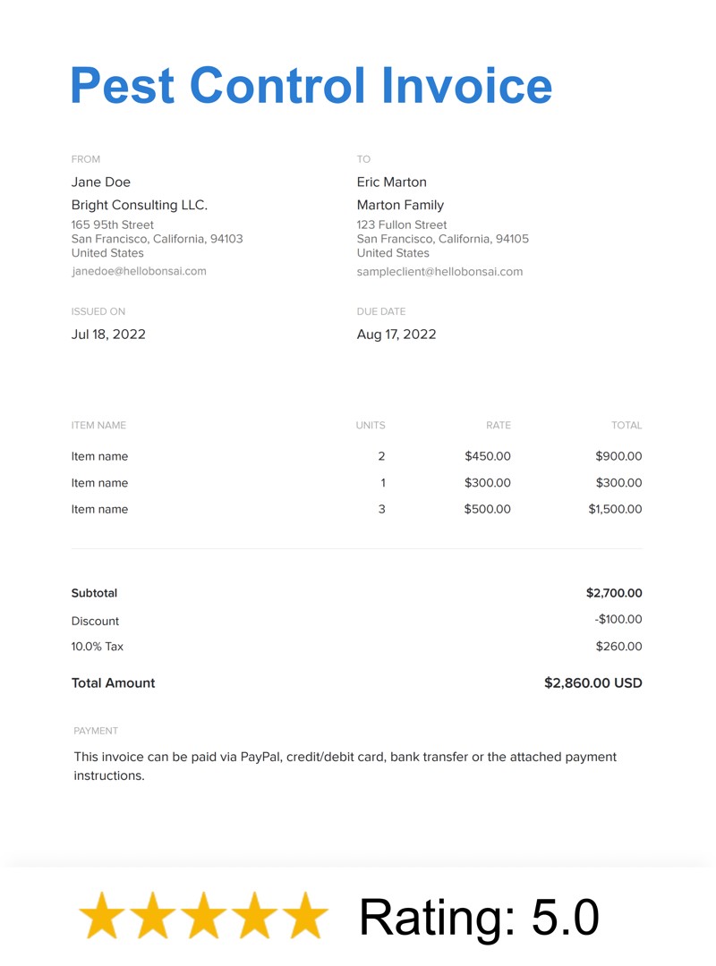 Pest Control Invoice Template