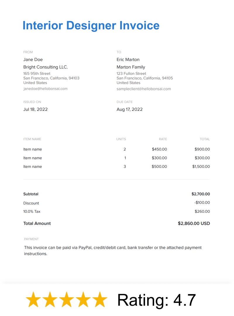 Interior Designer Invoice Template