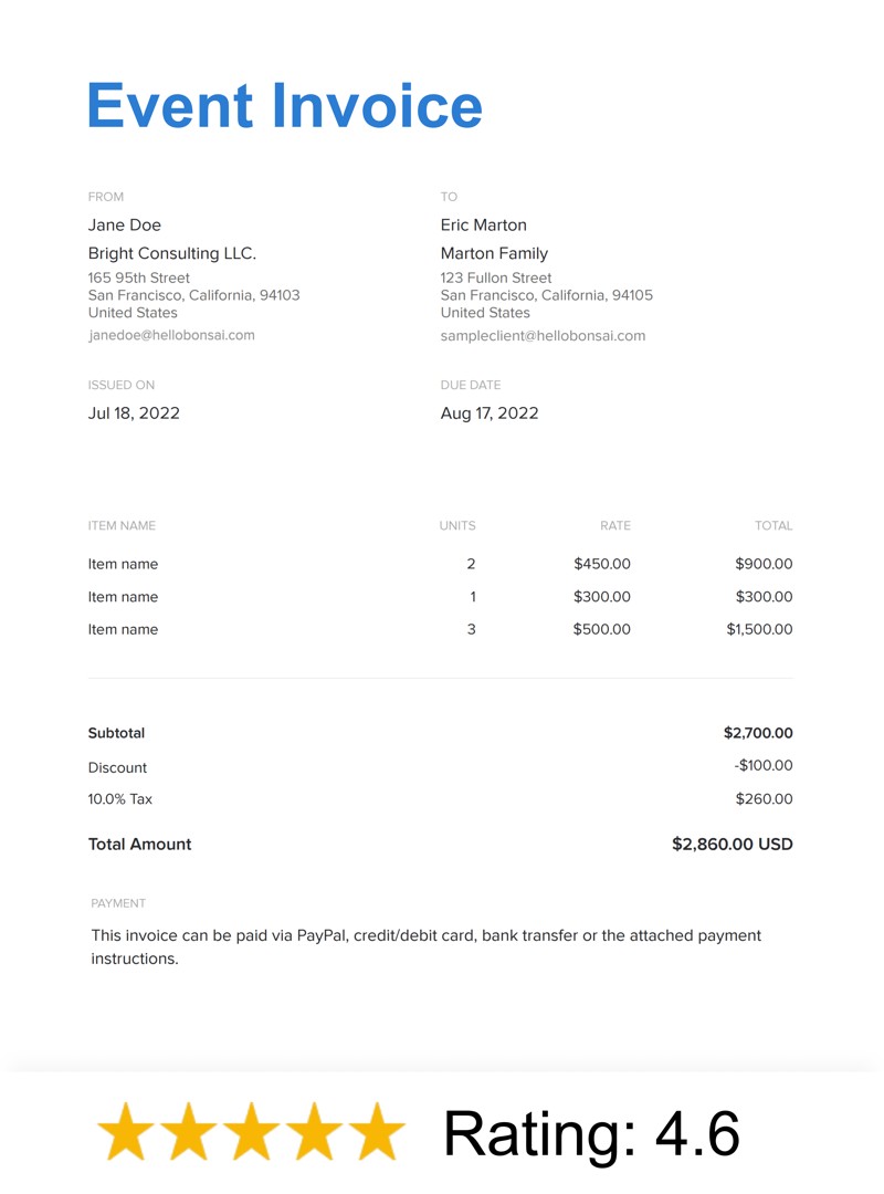Event Invoice Template
