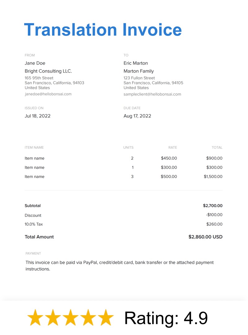Translation Invoice Template