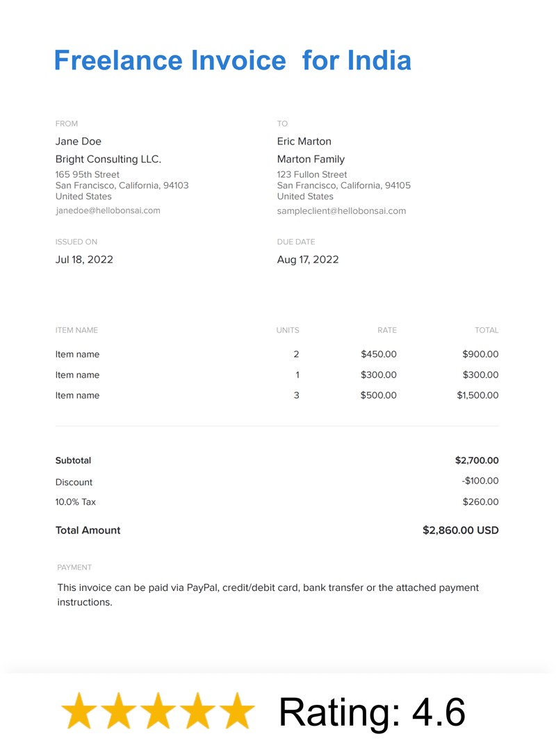 Freelance Invoice Template for India
