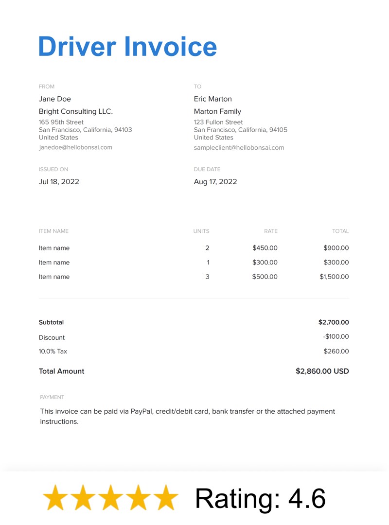 Driver Invoice Template